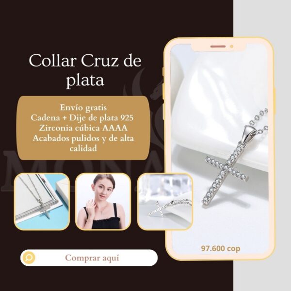 Collar Familia - Dije Cruz de Plata 925 - Image 3
